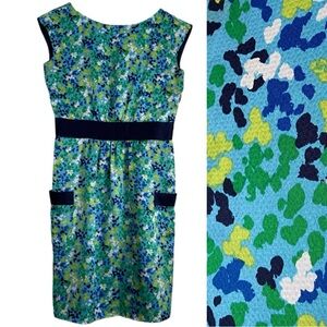 Lilly Pulitzer Silk Floral Dress Blue Green Dot Print Preppy Dressy Kimball Sz 4